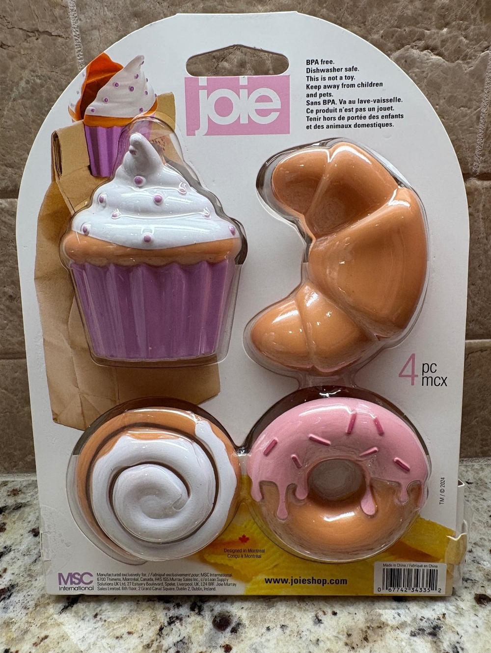 Joie Pastry Bag Clips 4 Piece Donut Cupcake Croissant Cinnamon Roll Food Clips